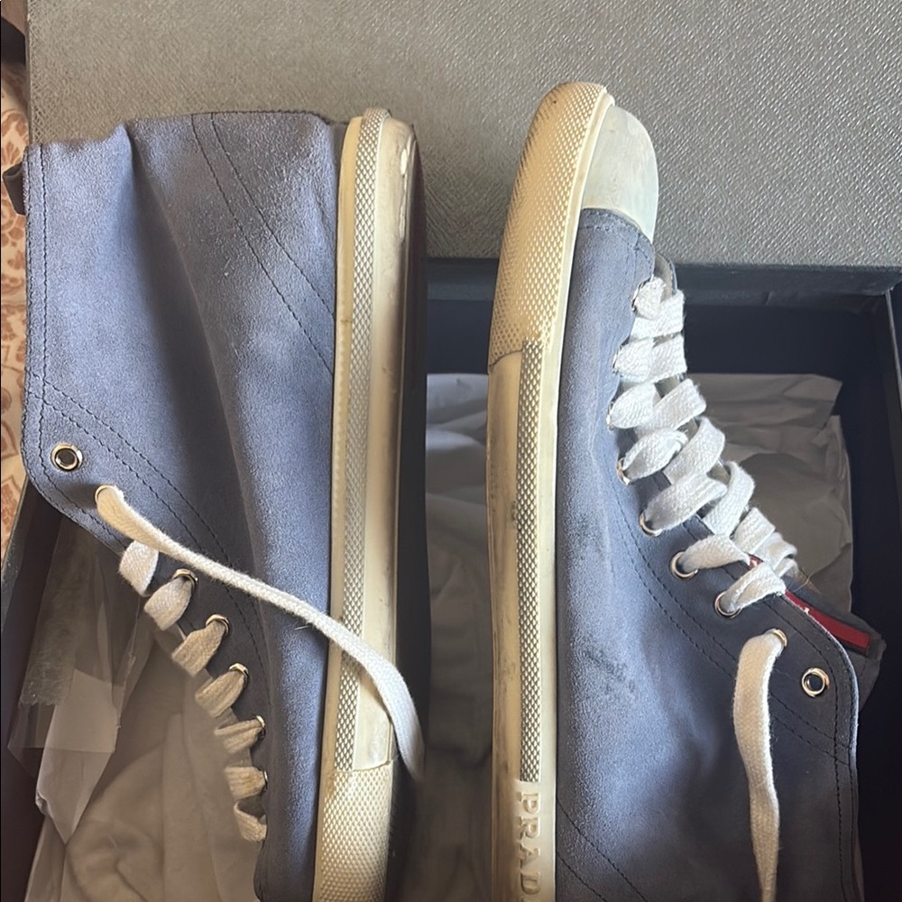 Prada Men's Gray and White Sneakers